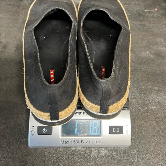 Prada Women 39.5 US 9.5 Sport Slip On Loafers Black Jute Canvas Espadrilles Flat - Picture 14 of 14